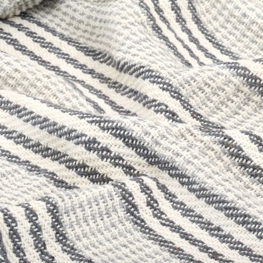 Couverture coton à rayures 220x250 cm Gris et Blanc - 5