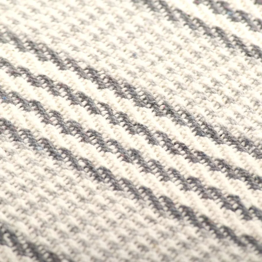 Couverture coton à rayures 220x250 cm Gris et Blanc - 6