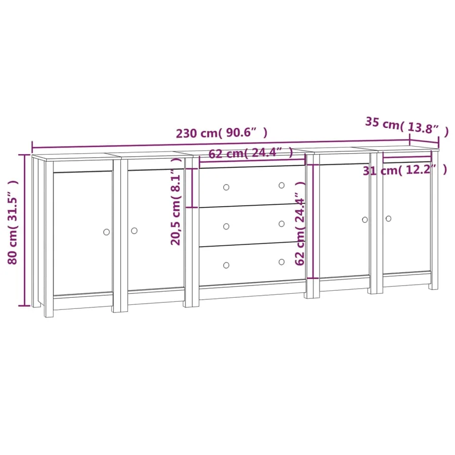 Buffet 230x35x80 cm Bois massif de pin - 7