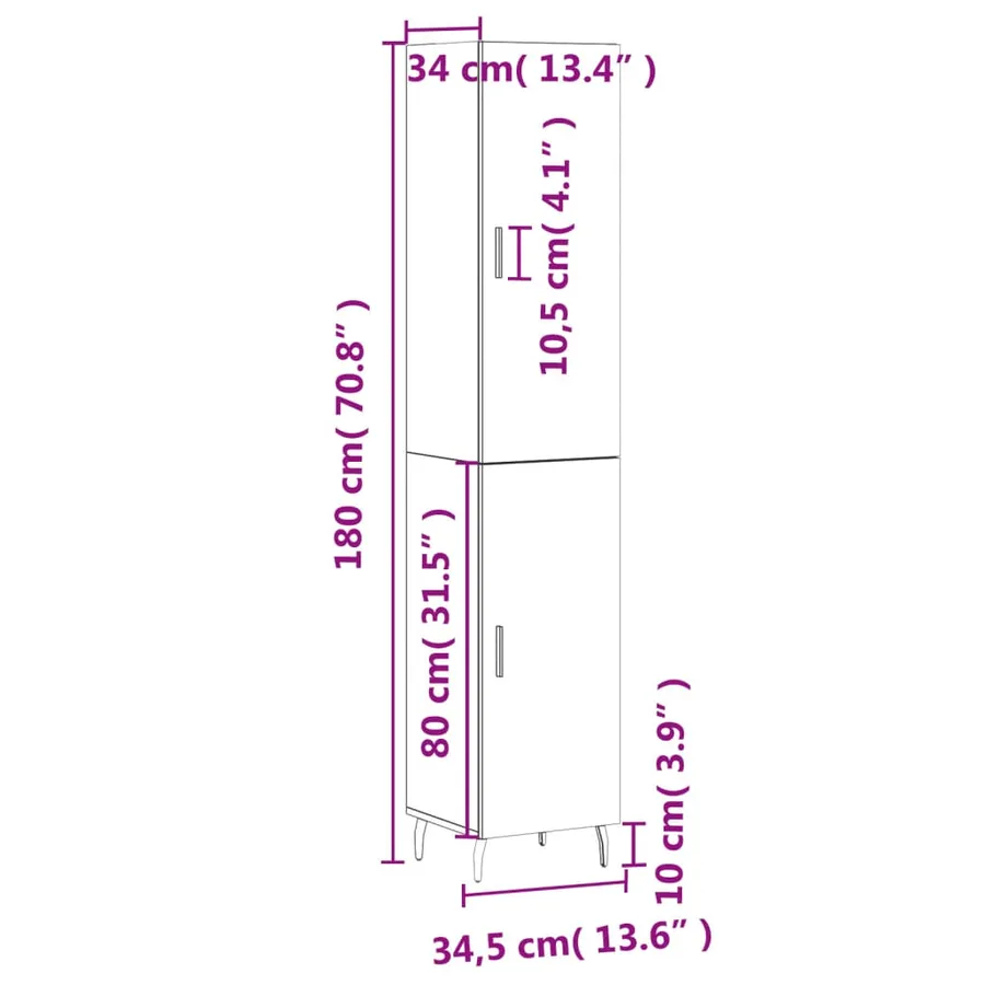 Buffet haut Gris béton 34,5x34x180 cm Bois d'ingénierie - 13
