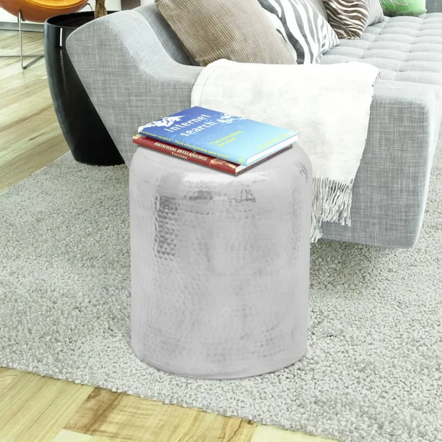 Table basse/tabouret martelé en aluminium Argenté - 2