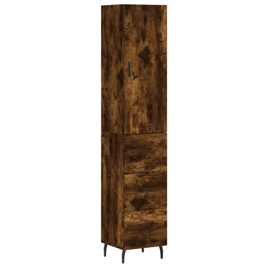 Buffet haut Chêne fumé 34,5x34x180 cm Bois d'ingénierie - 2