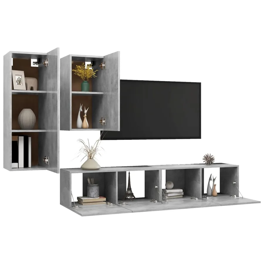 Ensemble de meubles TV 4 pcs Gris béton Bois d'ingénierie - 3