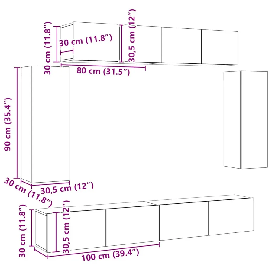 Ensemble de meuble TV 6 pcs Blanc Bois d'ingénierie - 11