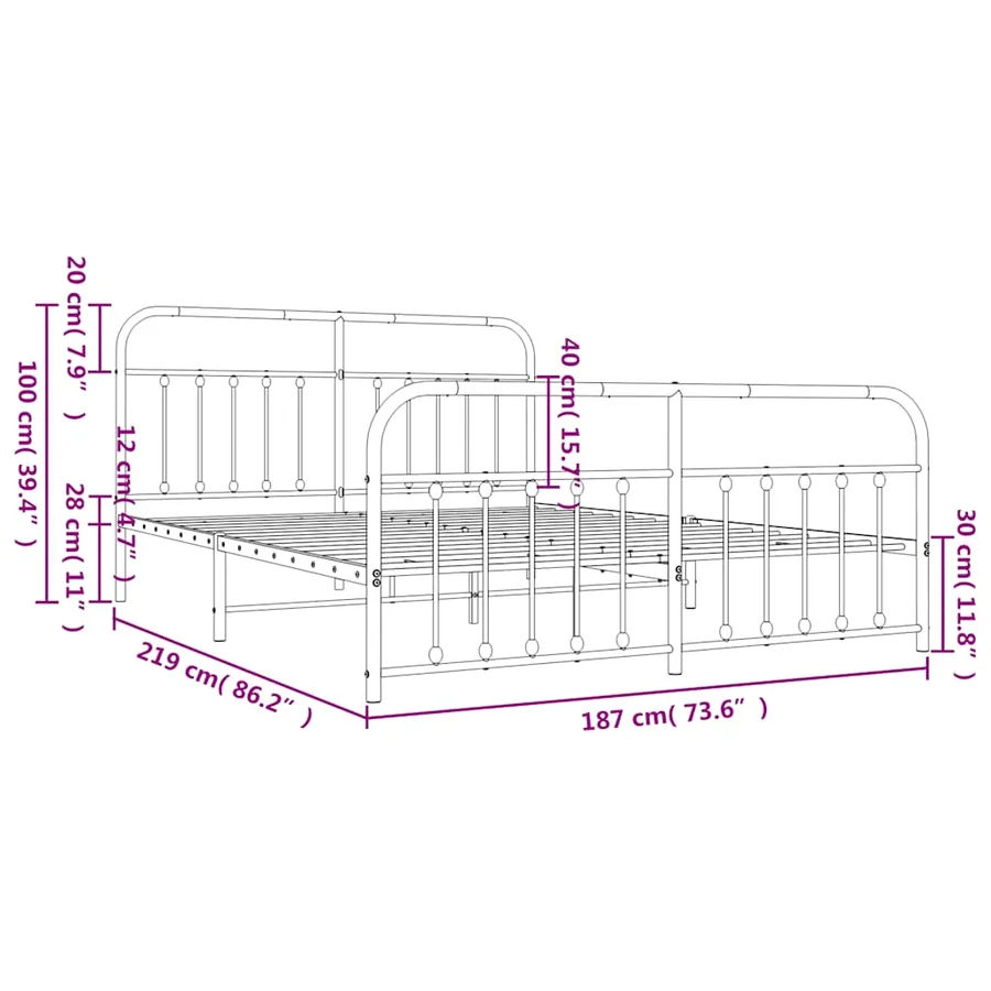 Cadre de lit métal sans matelas et pied de lit blanc 183x213 cm - 10