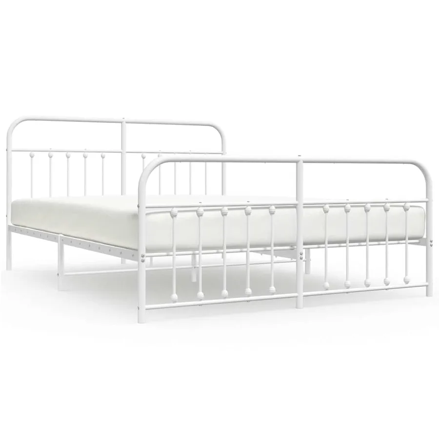 Cadre de lit métal sans matelas et pied de lit blanc 183x213 cm - 2