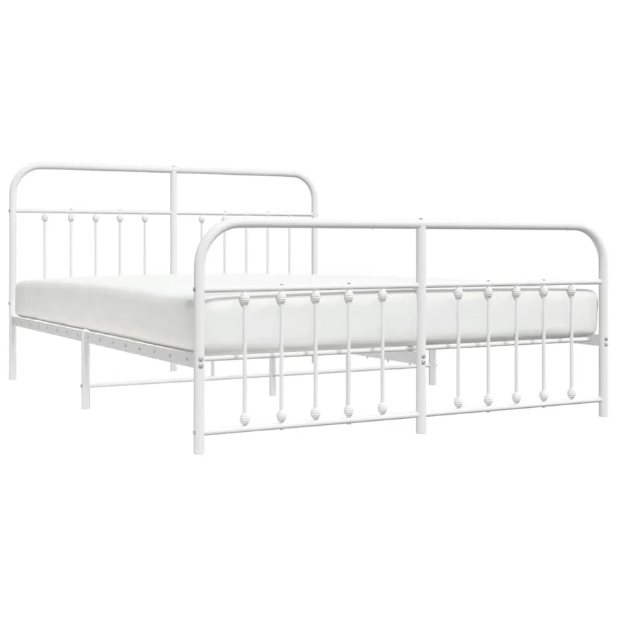 Cadre de lit métal sans matelas et pied de lit blanc 183x213 cm - 5