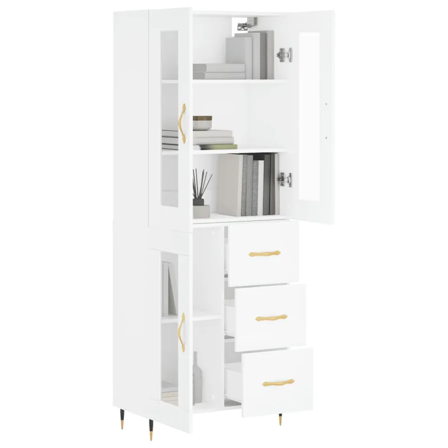 Buffet haut Blanc 69,5x34x180 cm Bois d'ingénierie - 3