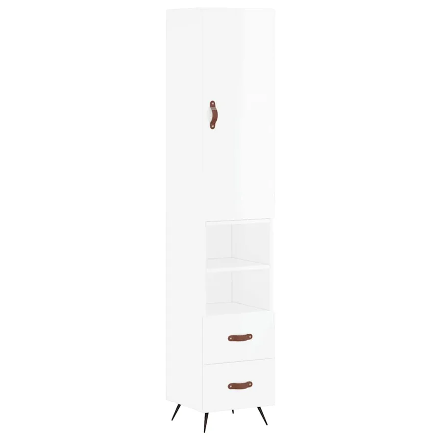 Buffet haut Blanc brillant 34,5x34x180 cm Bois d'ingénierie - 2