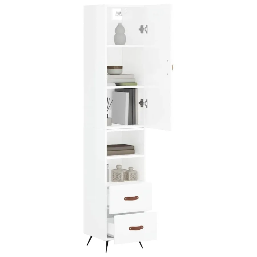 Buffet haut Blanc brillant 34,5x34x180 cm Bois d'ingénierie - 3