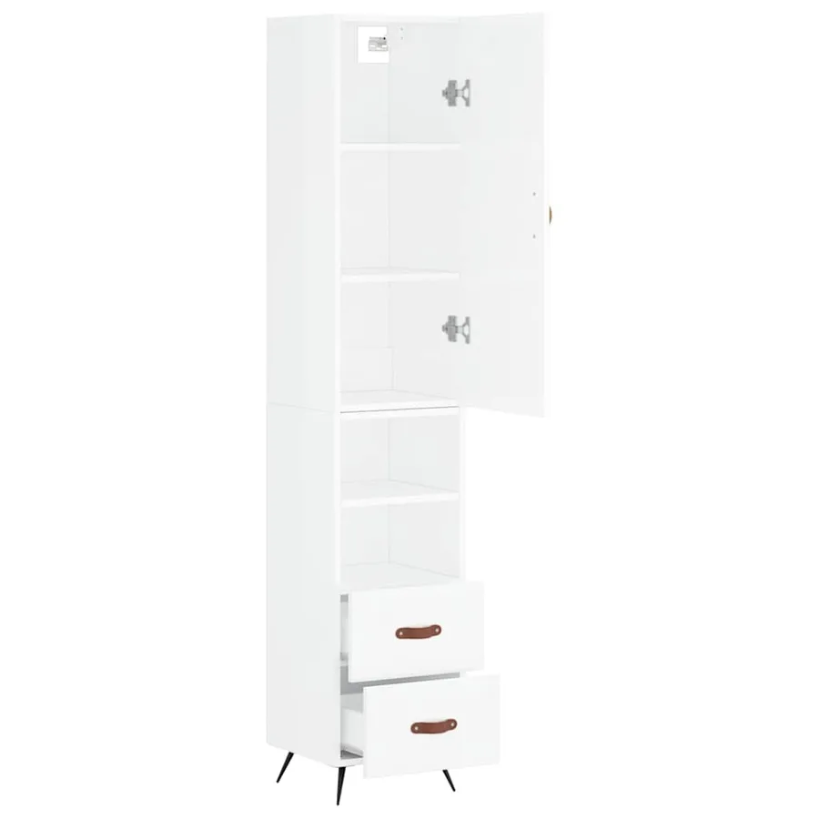 Buffet haut Blanc brillant 34,5x34x180 cm Bois d'ingénierie - 4