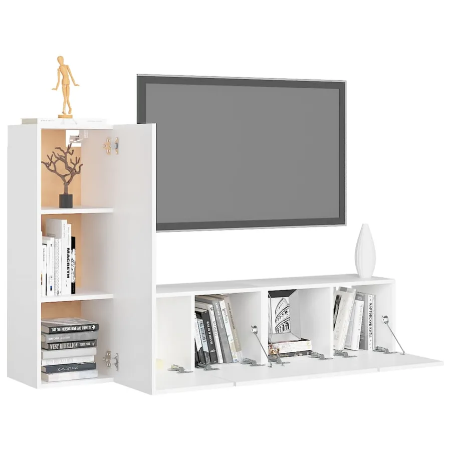 Ensemble de meubles TV 3 pcs Blanc Bois d'ingénierie - 3