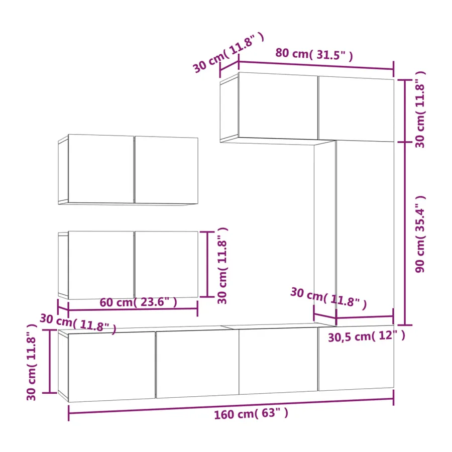 Ensemble de meubles TV 6 pcs Blanc Bois d'ingénierie - 10