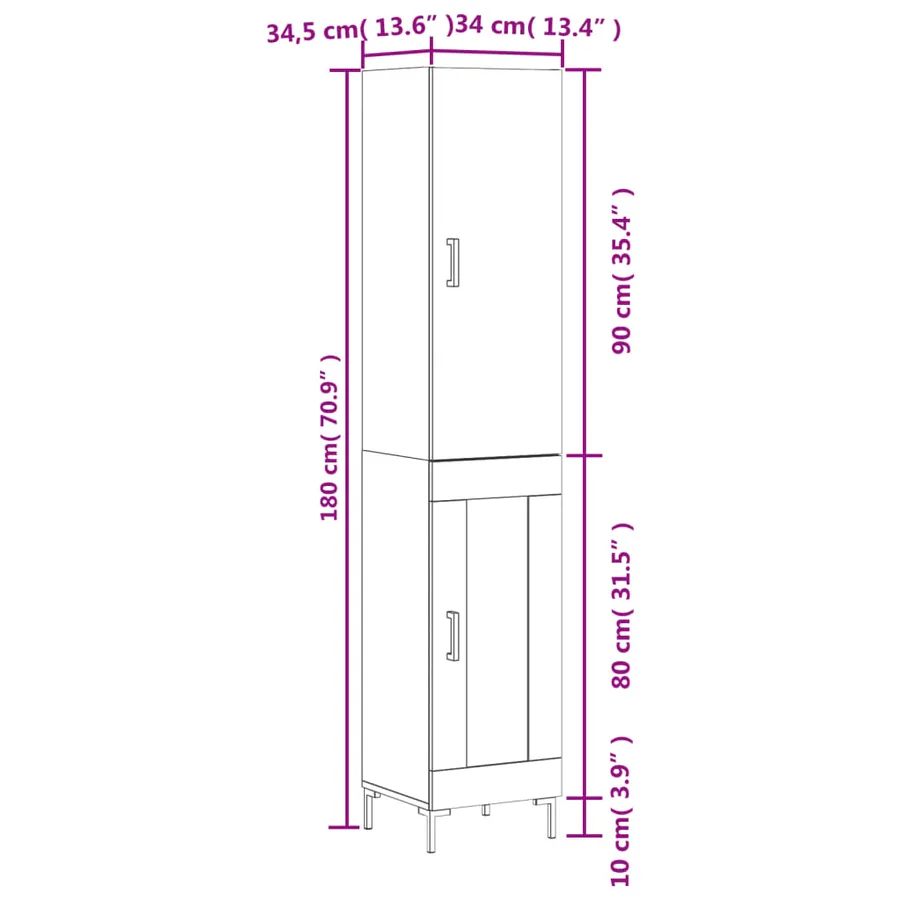 Buffet haut Blanc 34,5x34x180 cm Bois d'ingénierie - 13