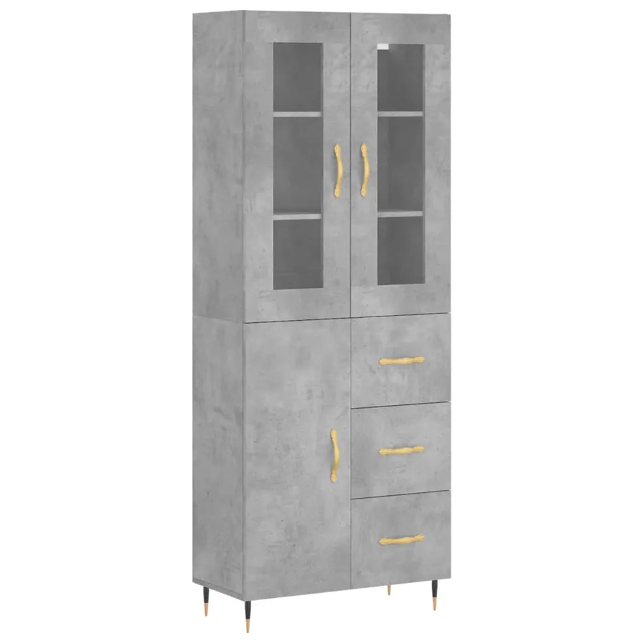 Buffet haut Gris béton 69,5x34x180 cm Bois d'ingénierie - 2