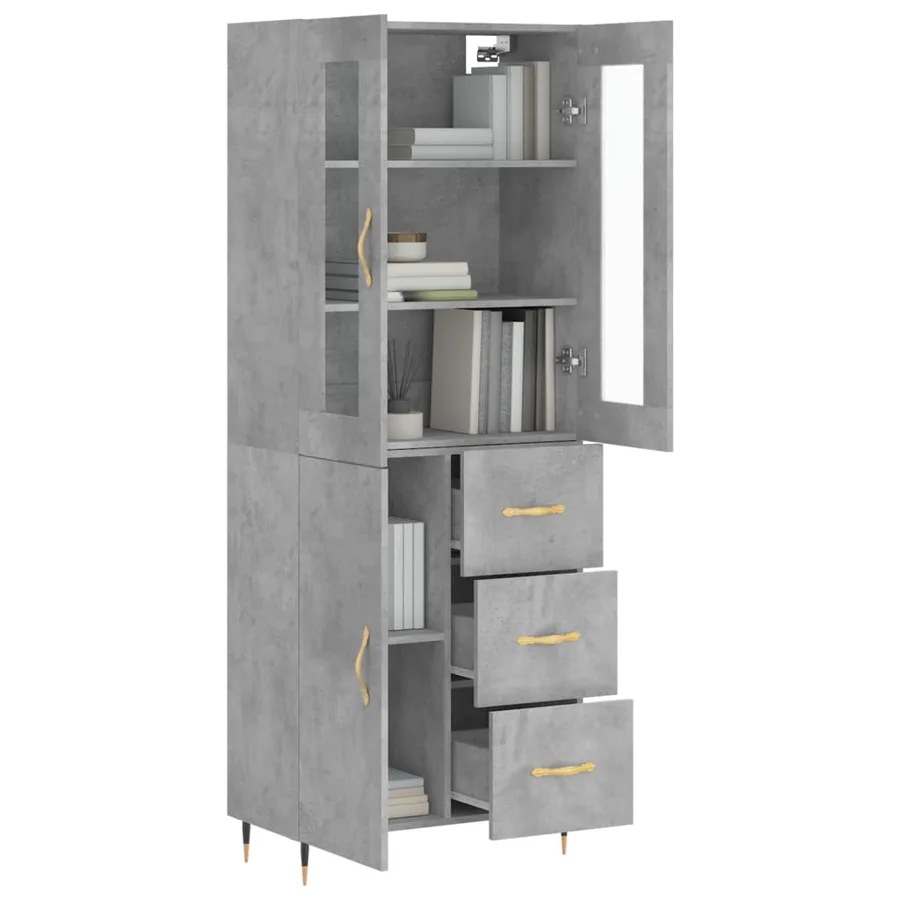 Buffet haut Gris béton 69,5x34x180 cm Bois d'ingénierie - 3