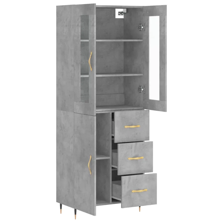 Buffet haut Gris béton 69,5x34x180 cm Bois d'ingénierie - 4