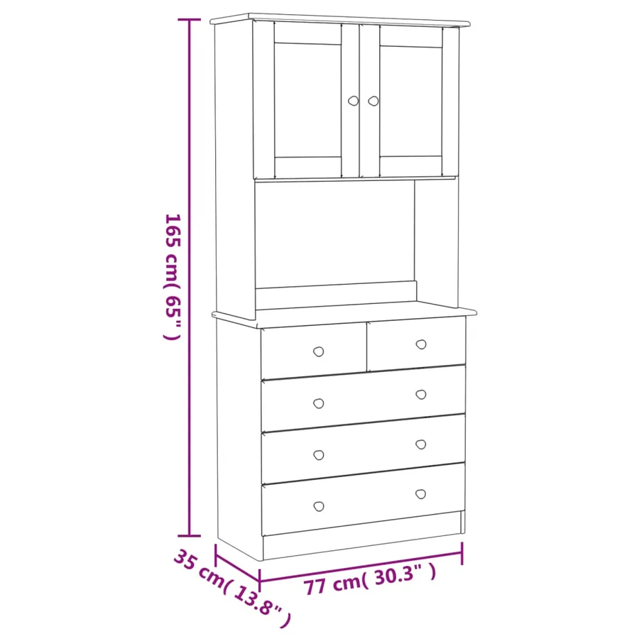 Buffet ALTA blanc 77x35x165 cm bois massif de pin - 11