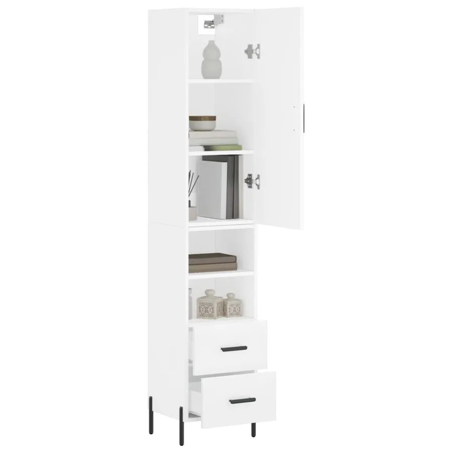 Buffet haut Blanc 34,5x34x180 cm Bois d'ingénierie - 3