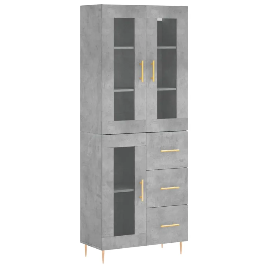 Buffet haut Gris béton 69,5x34x180 cm Bois d'ingénierie - 2