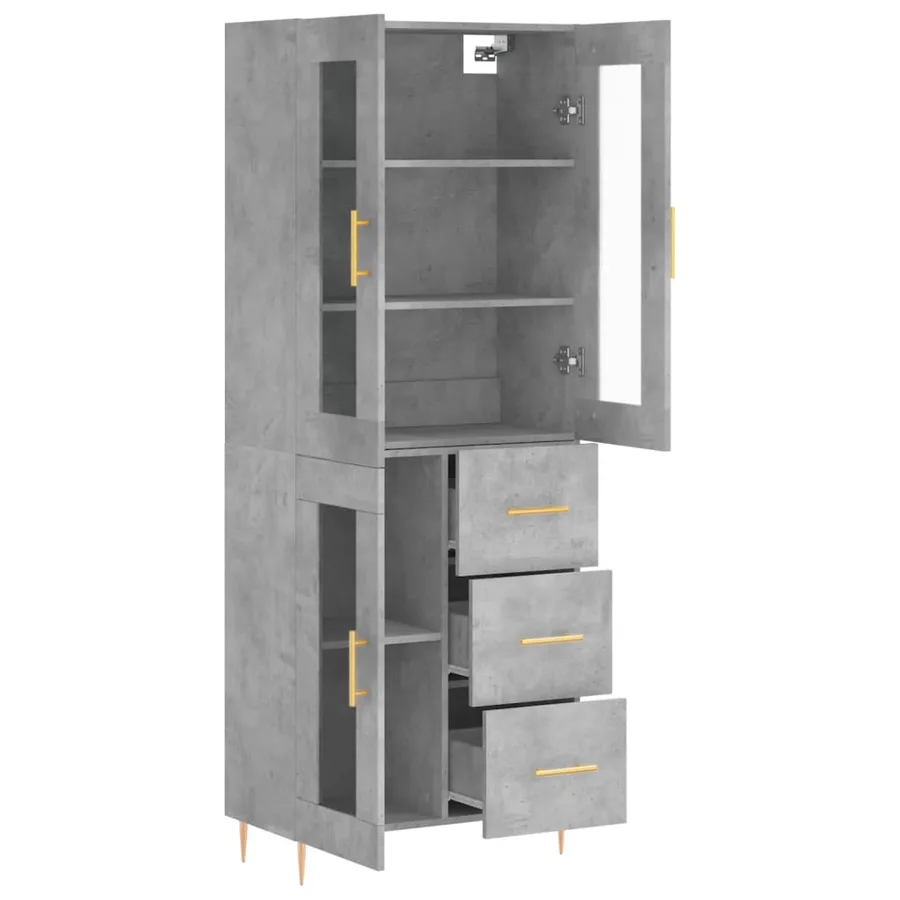 Buffet haut Gris béton 69,5x34x180 cm Bois d'ingénierie - 4