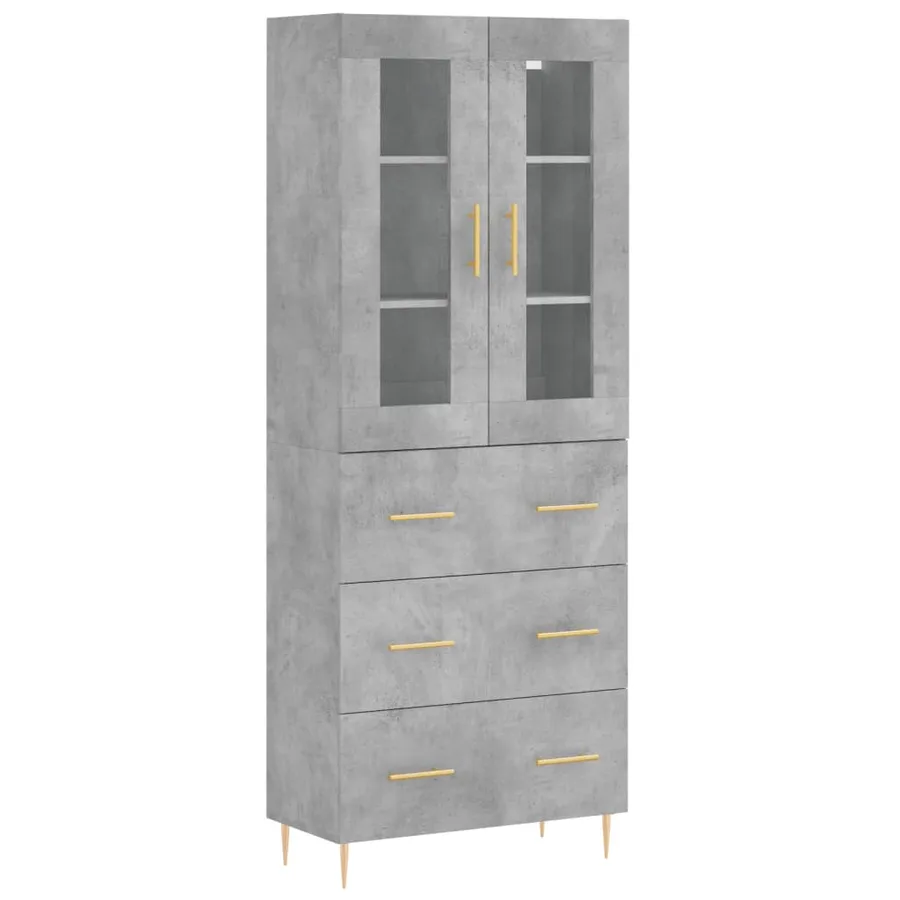 Buffet haut Gris béton 69,5x34x180 cm Bois d'ingénierie - 2