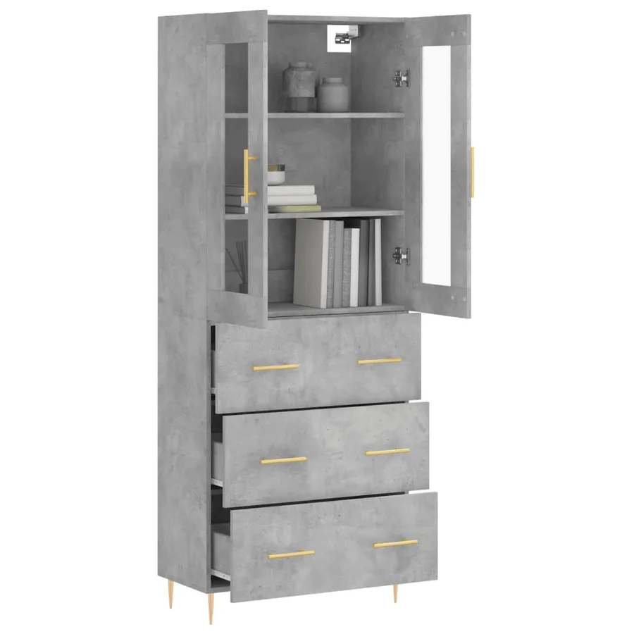 Buffet haut Gris béton 69,5x34x180 cm Bois d'ingénierie - 3