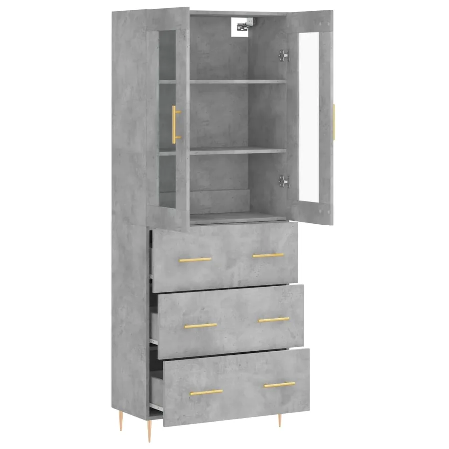 Buffet haut Gris béton 69,5x34x180 cm Bois d'ingénierie - 4