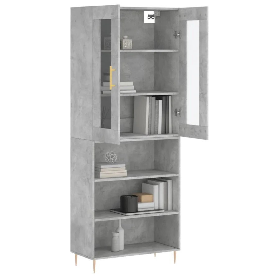 Buffet haut Gris béton 69,5x34x180 cm Bois d'ingénierie - 3