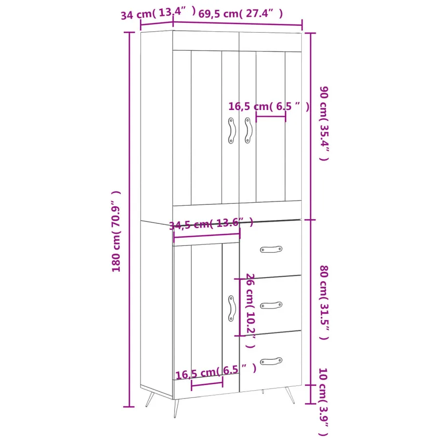 Buffet haut Blanc 69,5x34x180 cm Bois d'ingénierie - 14