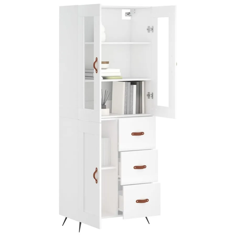 Buffet haut Blanc 69,5x34x180 cm Bois d'ingénierie - 3