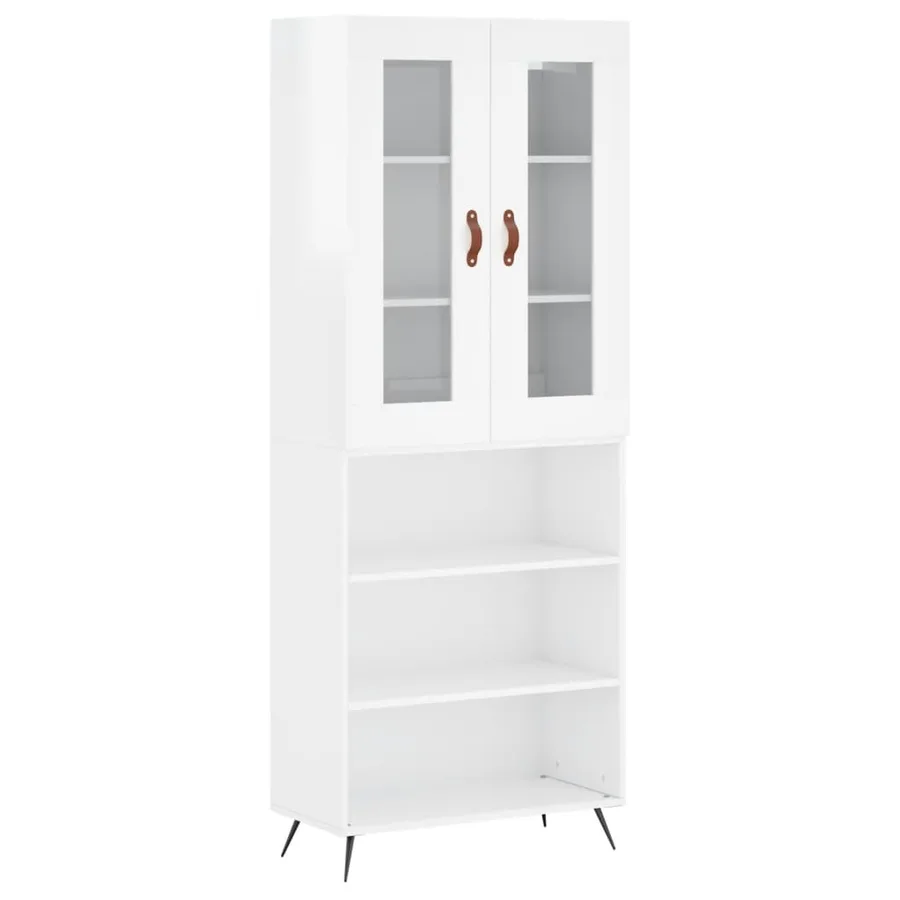 Buffet haut Blanc brillant 69,5x34x180 cm Bois d'ingénierie - 2