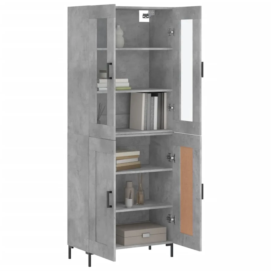 Buffet haut Gris béton 69,5x34x180 cm Bois d'ingénierie - 3
