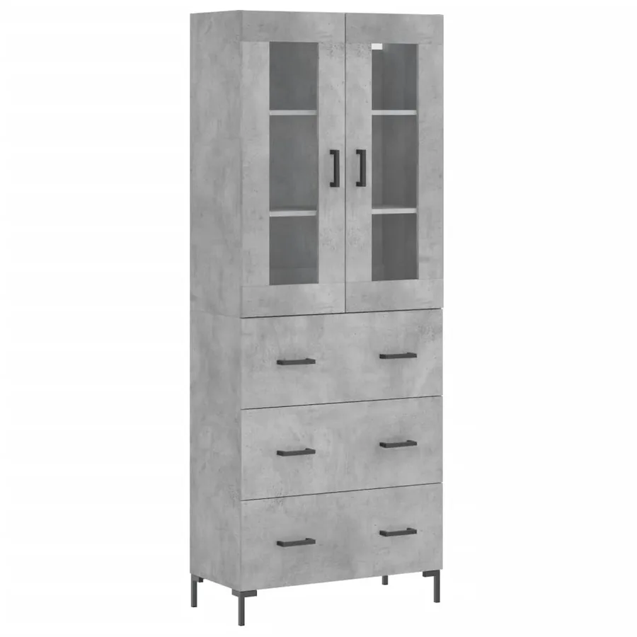 Buffet haut Gris béton 69,5x34x180 cm Bois d'ingénierie - 2