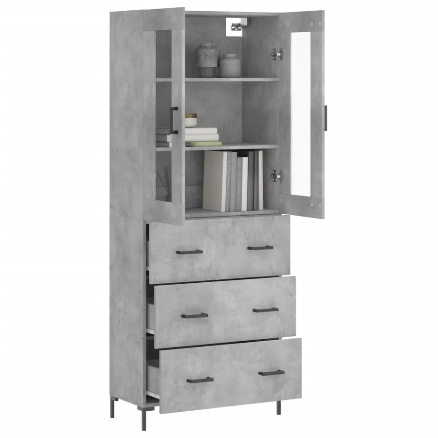 Buffet haut Gris béton 69,5x34x180 cm Bois d'ingénierie - 3