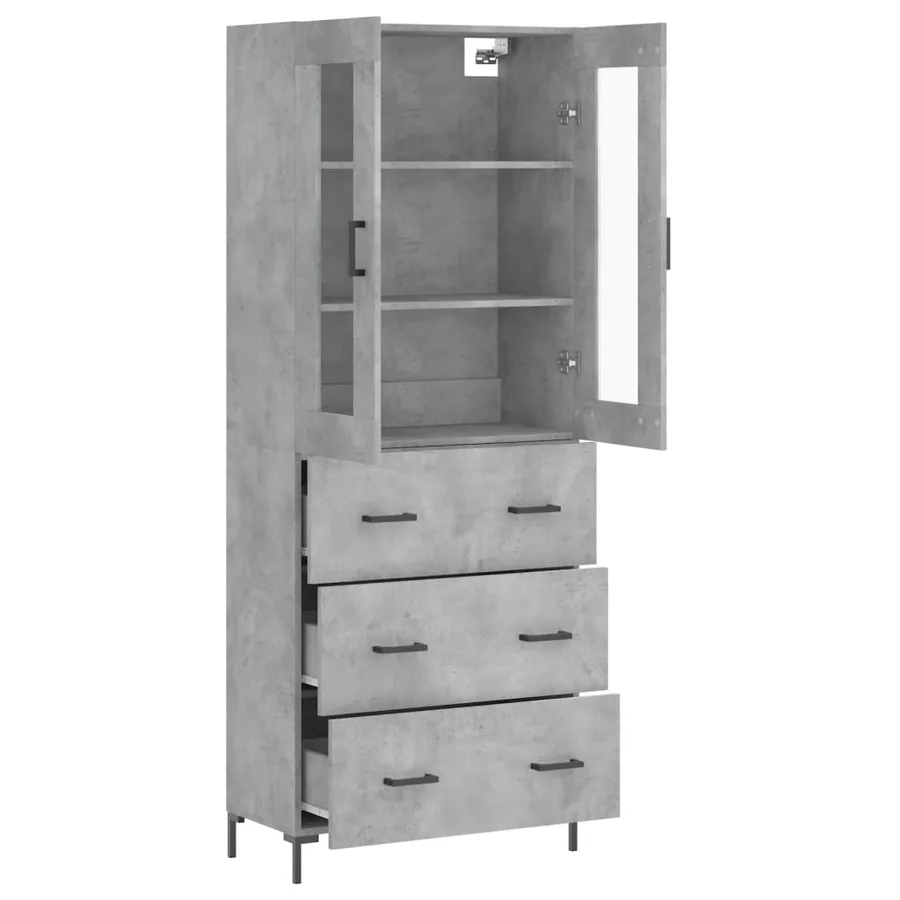 Buffet haut Gris béton 69,5x34x180 cm Bois d'ingénierie - 4