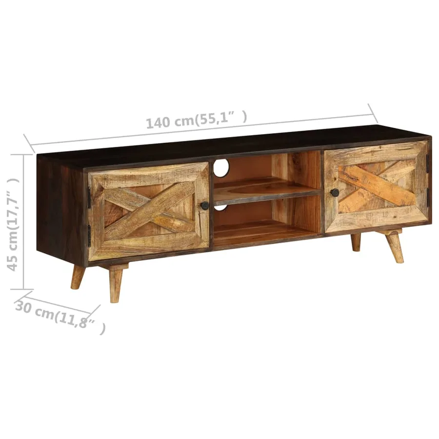 Meuble TV Bois de manguier massif 140 x 30 x 45 cm - 8