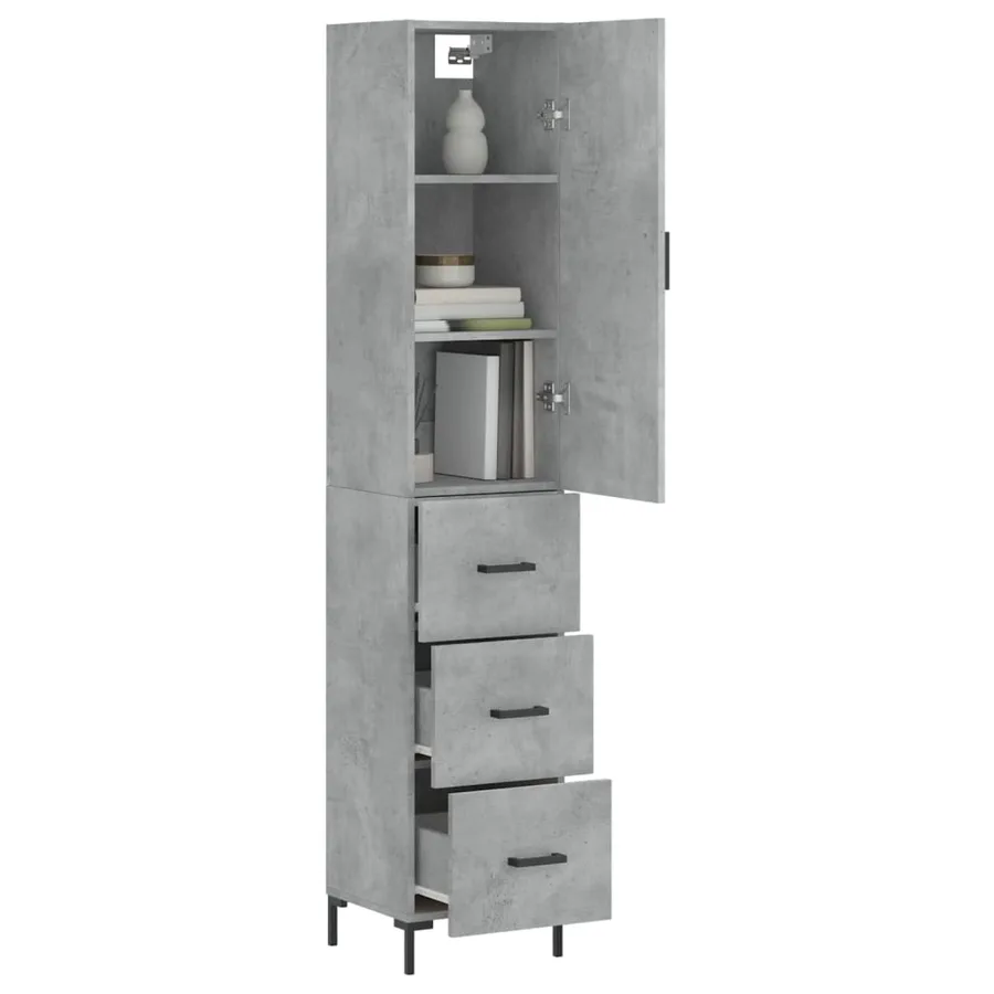 Buffet haut Gris béton 34,5x34x180 cm Bois d'ingénierie - 3