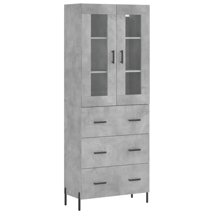 Buffet haut Gris béton 69,5x34x180 cm Bois d'ingénierie - 2