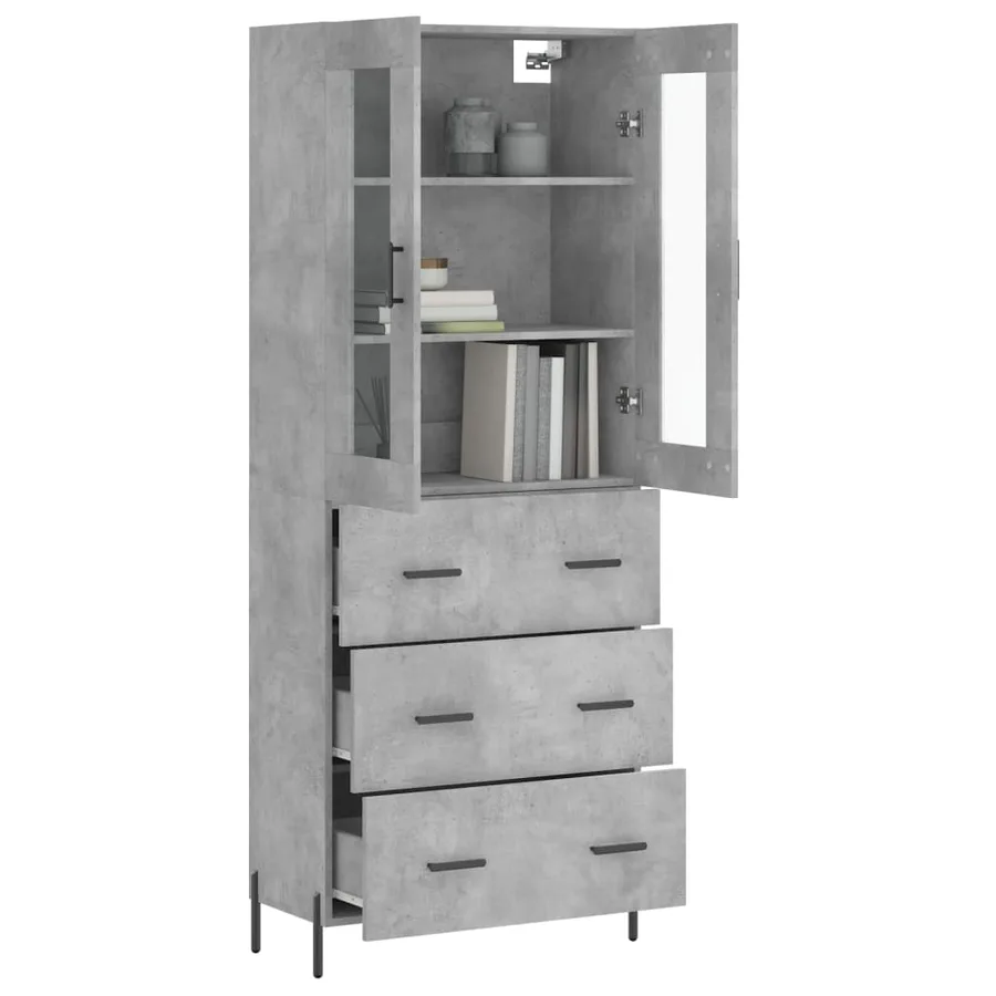 Buffet haut Gris béton 69,5x34x180 cm Bois d'ingénierie - 3
