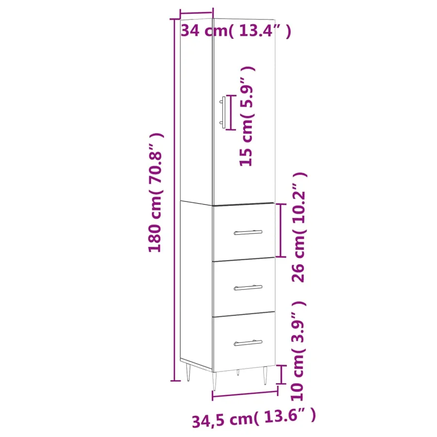 Buffet haut Gris béton 34,5x34x180 cm Bois d'ingénierie - 14