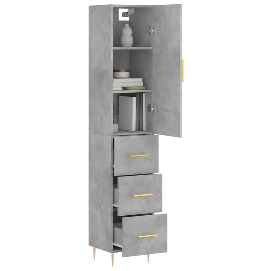 Buffet haut Gris béton 34,5x34x180 cm Bois d'ingénierie - 3