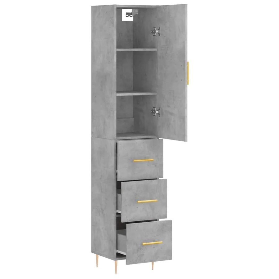 Buffet haut Gris béton 34,5x34x180 cm Bois d'ingénierie - 4