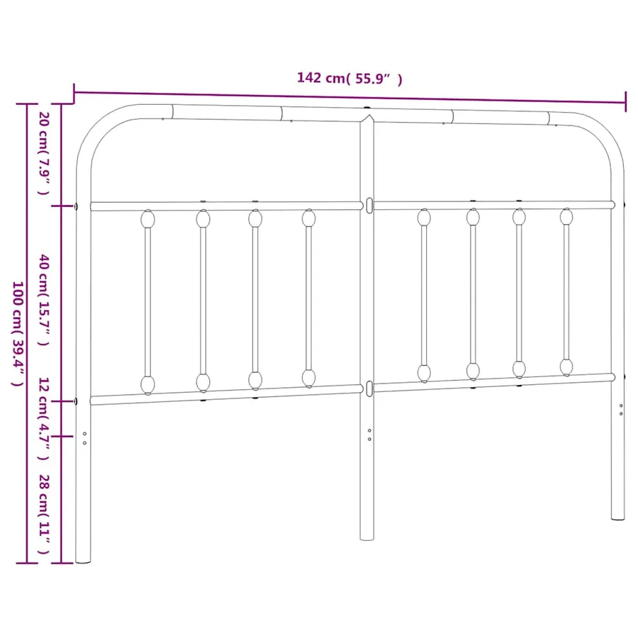 Tête de lit de remplacement métal noir 135 cm - 7