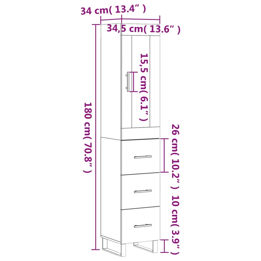 Buffet haut Sonoma gris 34,5x34x180 cm Bois d'ingénierie - 14