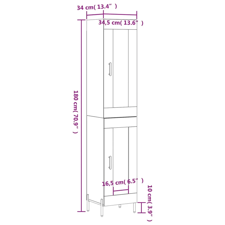 Buffet haut Blanc 34,5x34x180 cm Bois d'ingénierie - 13