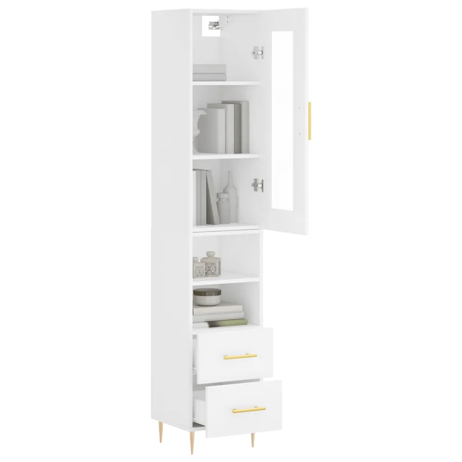 Buffet haut Blanc 34,5x34x180 cm Bois d'ingénierie - 3