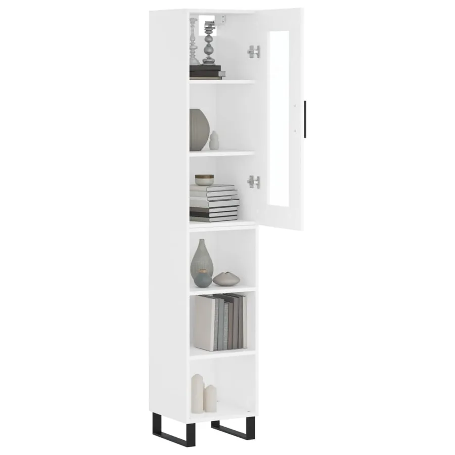 Buffet haut Blanc 34,5x34x180 cm Bois d'ingénierie - 3
