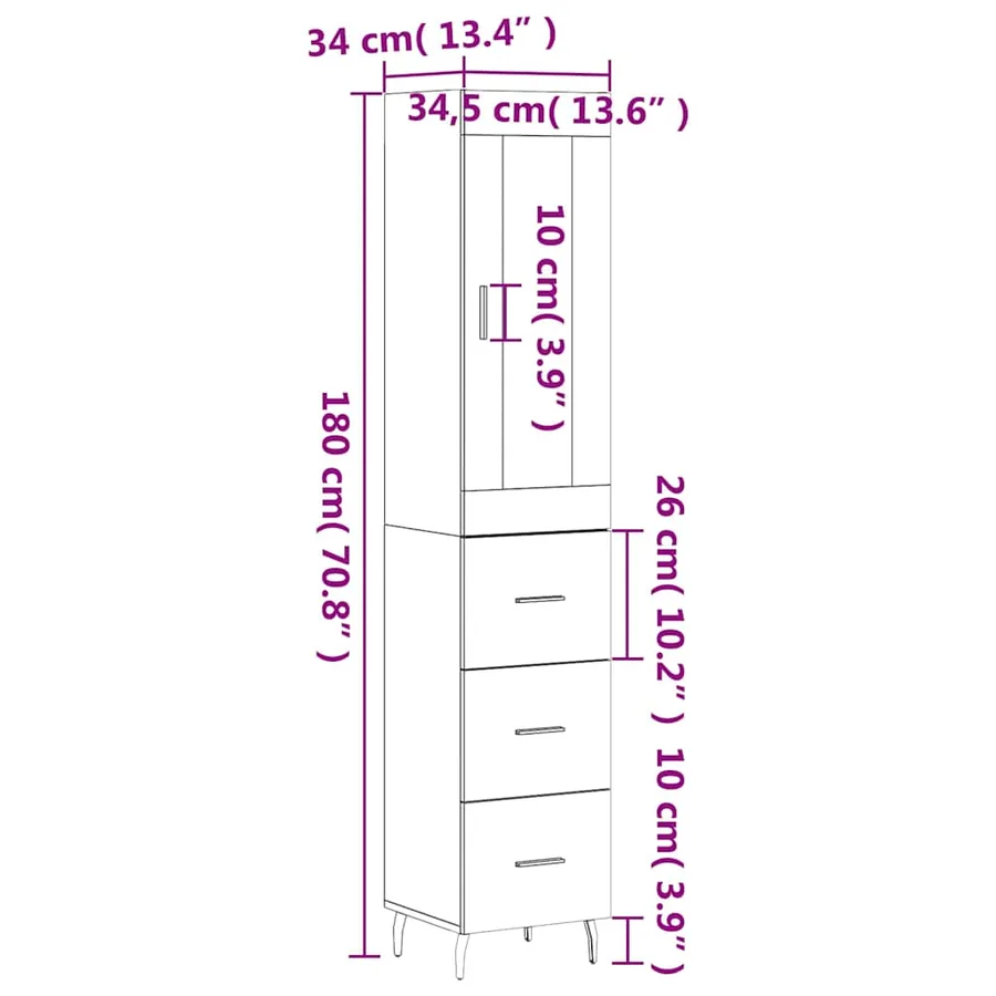 Buffet haut Blanc 34,5x34x180 cm Bois d'ingénierie - 14