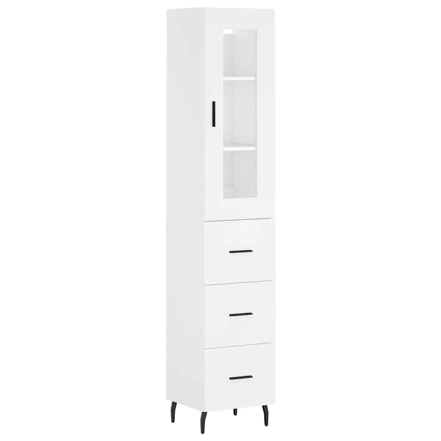 Buffet haut Blanc 34,5x34x180 cm Bois d'ingénierie - 2